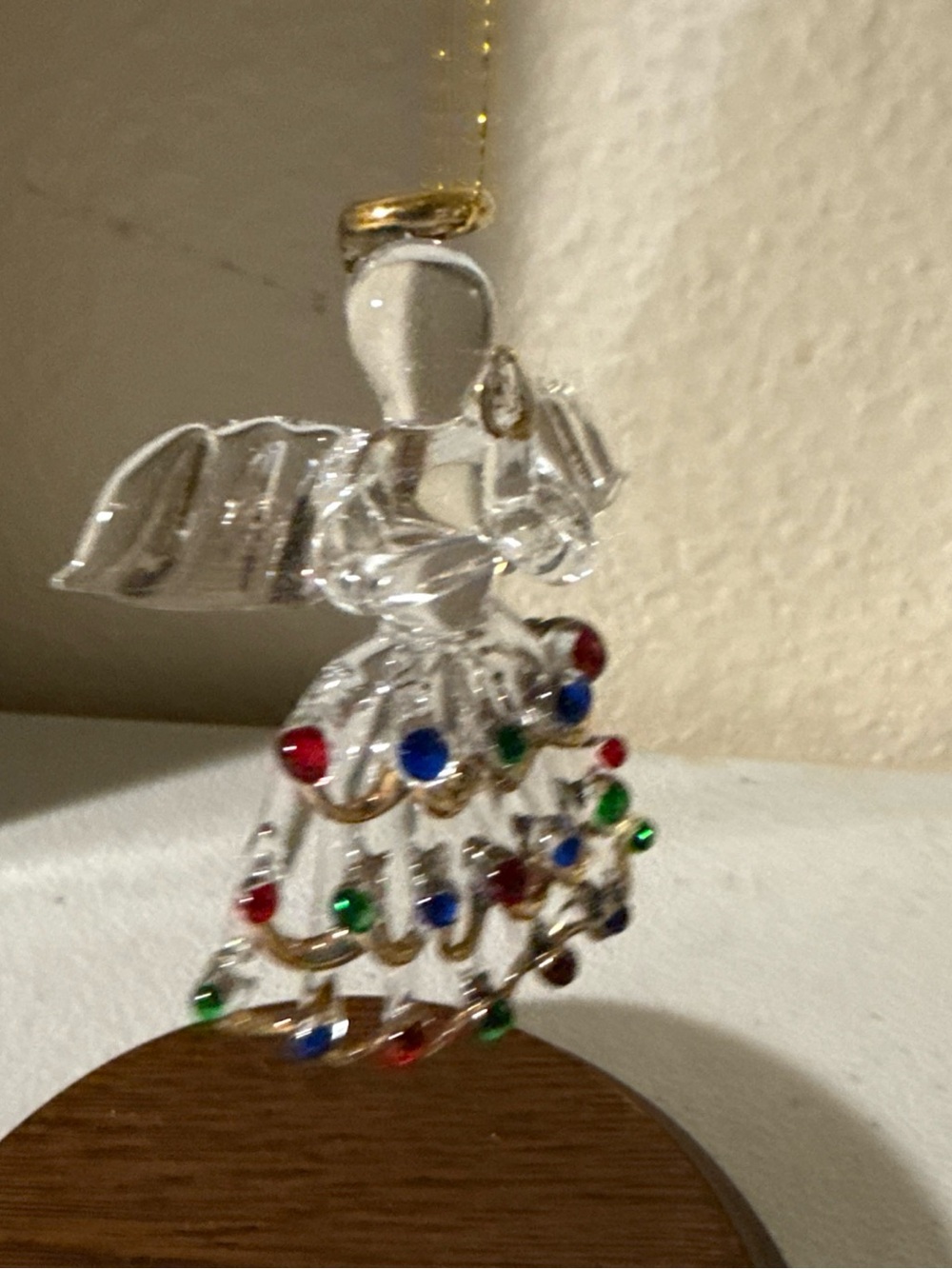 Set of 6 new box Spun Glass Angel Ornament with Multicolor Accents